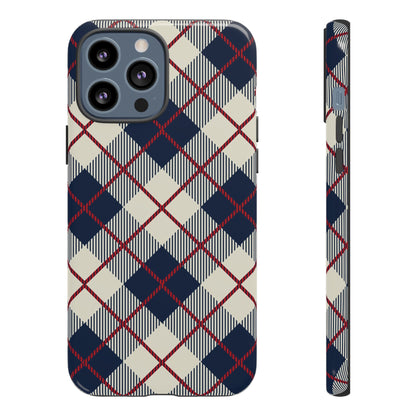 Blue Plaid iPhone 16 15 14 13 Tough Case, Checkered Check Tartan Cute 12 11 8 Plus X Xr Xs Pro Max Samsung S24 S23 S22 Galaxy Pixel Cover