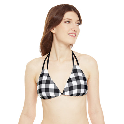 Black and White Gingham Bikini Set, Check High Waisted Cute Cheeky Bottom String Triangle Top Sexy Swimsuits Women Swimwear