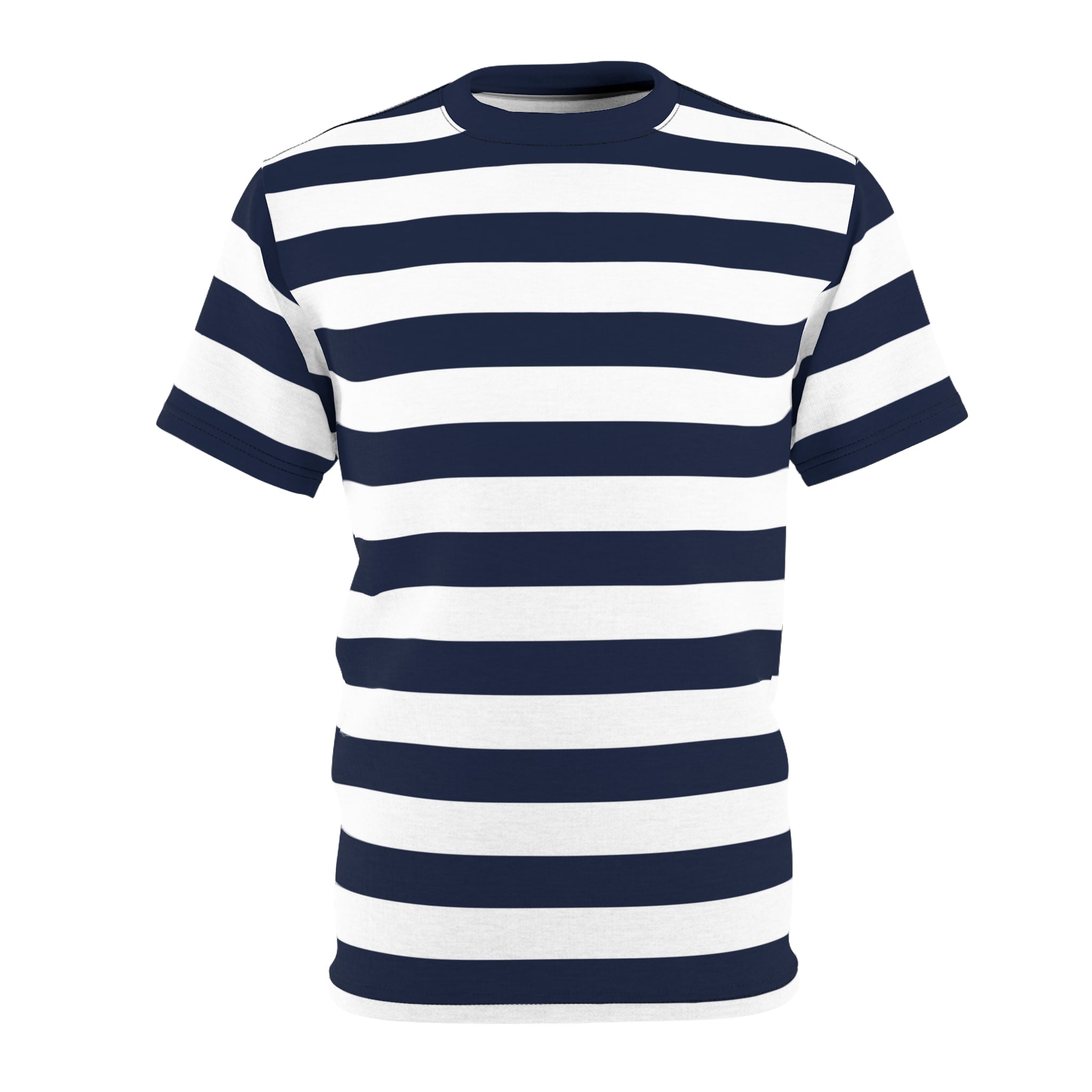 Blue and White Striped Tshirt, Navy Wide Horizontal Stripe