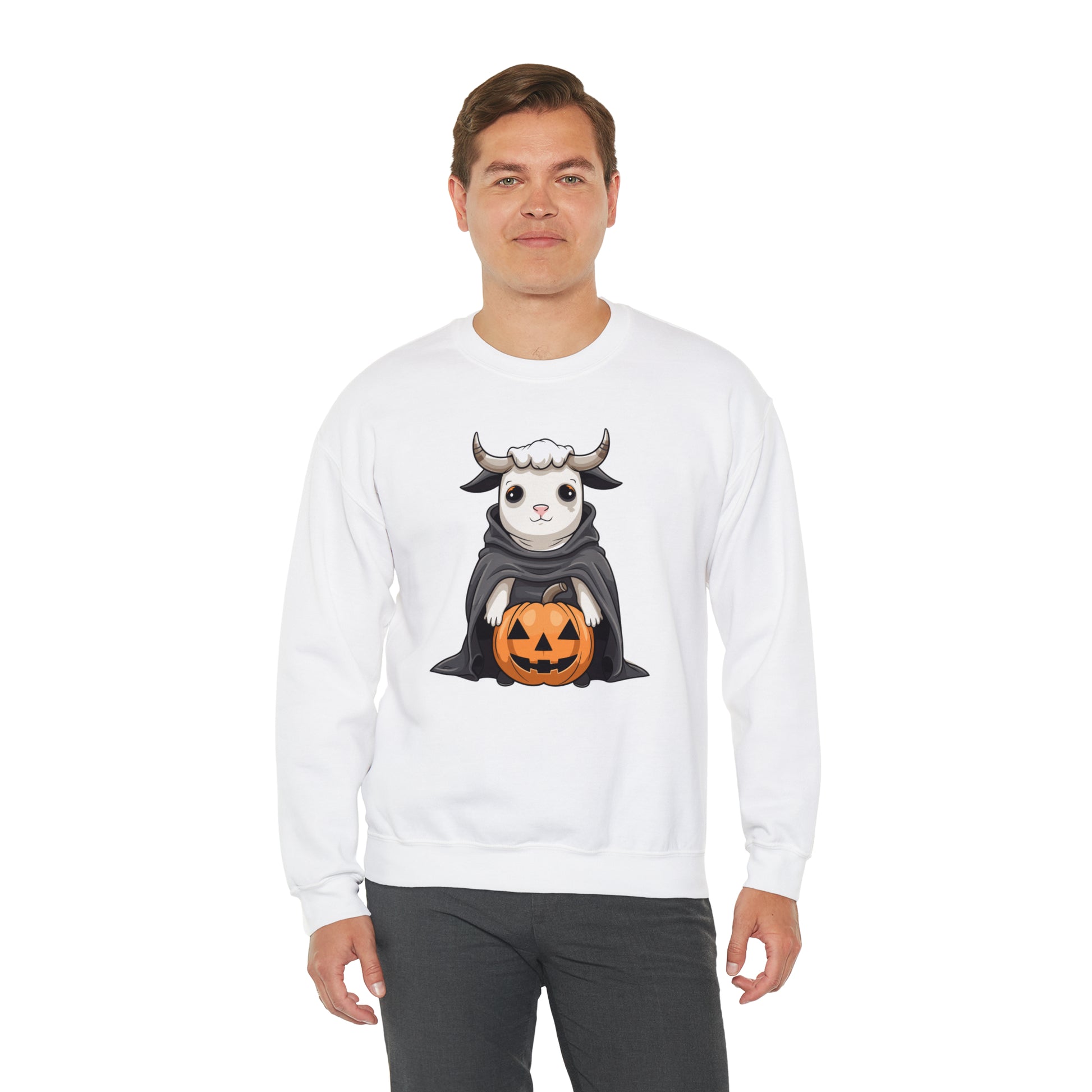 Ghost Cow Sweatshirt, Pumpkin Halloween Graphic Crewneck Fleece Cotton Sweater Jumper Pullover Men Women Adult Aesthetic Designer Top Starcove Fashion