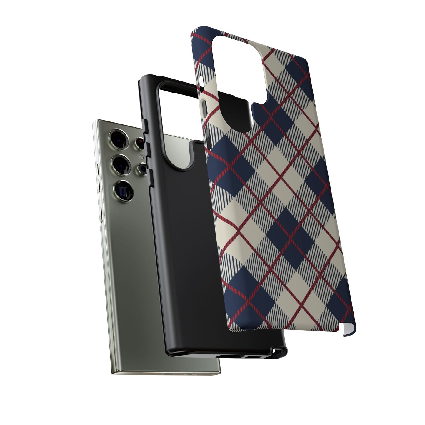 Blue Plaid iPhone 16 15 14 13 Tough Case, Checkered Check Tartan Cute 12 11 8 Plus X Xr Xs Pro Max Samsung S24 S23 S22 Galaxy Pixel Cover