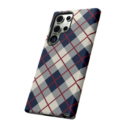 Blue Plaid iPhone 16 15 14 13 Tough Case, Checkered Check Tartan Cute 12 11 8 Plus X Xr Xs Pro Max Samsung S24 S23 S22 Galaxy Pixel Cover