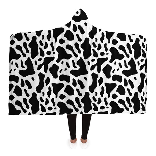 Cow Print Hooded Blanket, Black White Animal Sherpa Fleece Soft Fluffy Cozy Warm Adult Men Women Kids Large Wearable with Hood Gift Starcove Fashion