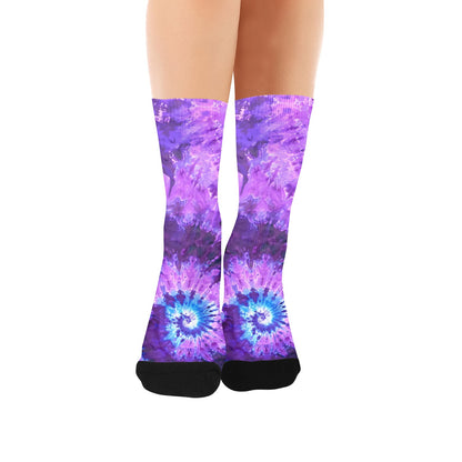 Purple Tie Dye Women Socks, Pink Crew Sublimation Ladies Designer Fun Novelty Cool Funky Crazy Casual Cute Unique Dress Cozy Socks