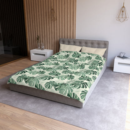 Monstera Leaf Duvet Cover, Green Tropical Bedding Queen King Full Twin XL Microfiber Unique Designer Bed Quilt Bedroom Decor