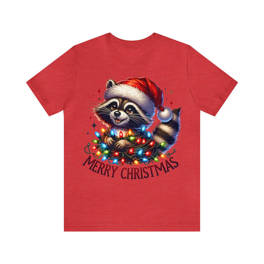 Raccoon Christmas TShirt, Xmas Funny Animal with Santa Hat Christmas Lights Shirt Merry Christmas Tee Happy Holidays Men Women Family