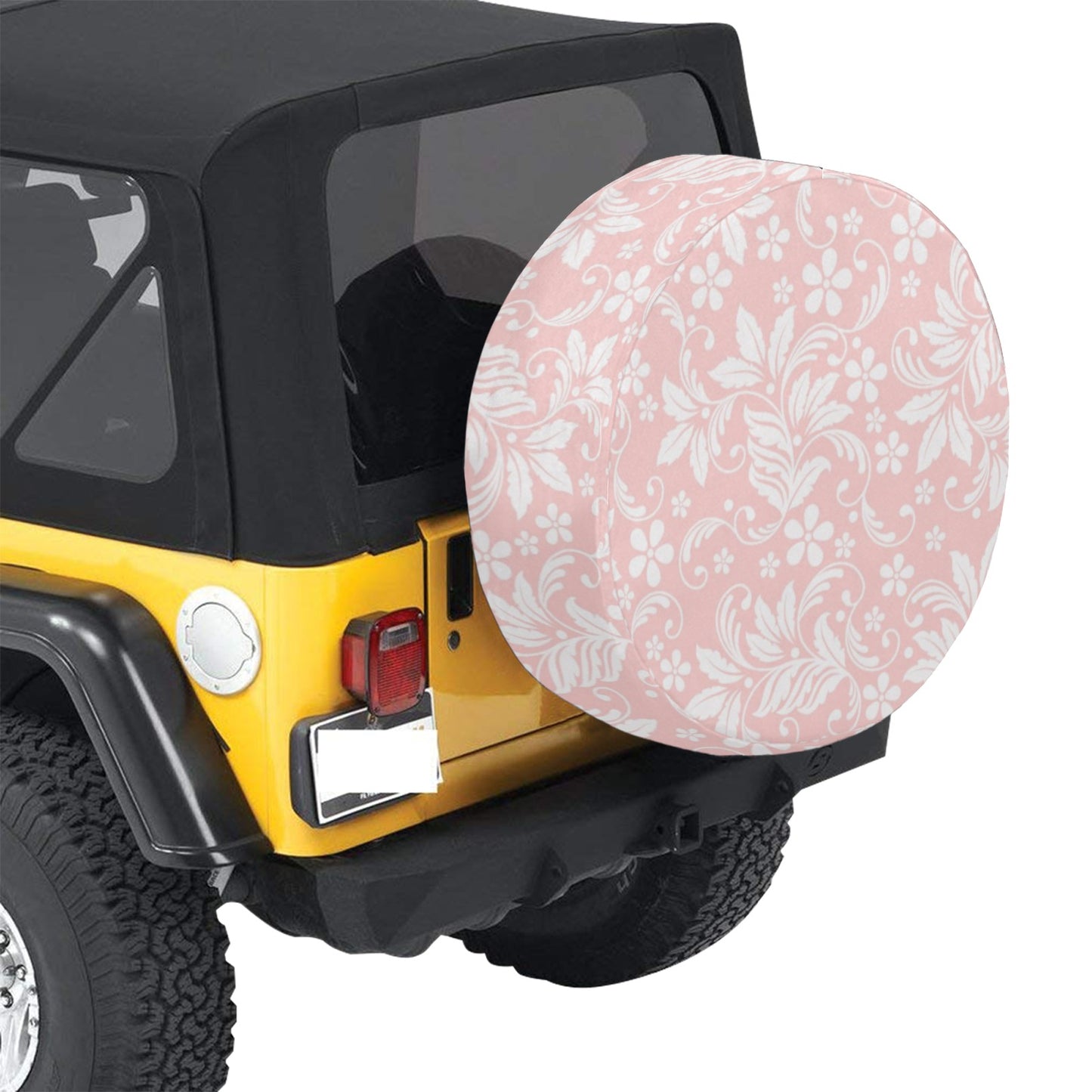 Pink White Flowers Spare Tire Cover, Floral Rear Extra Wheel Accessories Unique Design With Backup Camera Hole Trailer Back Women RV Camper