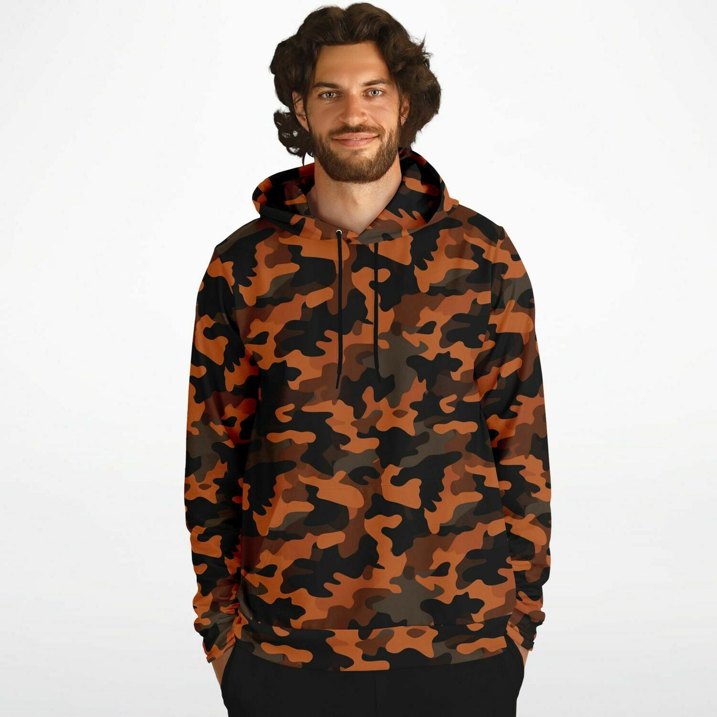 Black and Orange Camo Hoodie, Camouflage Pullover Men Women Adult Aesthetic Graphic Cotton Hooded Sweatshirt with Pockets Starcove Fashion