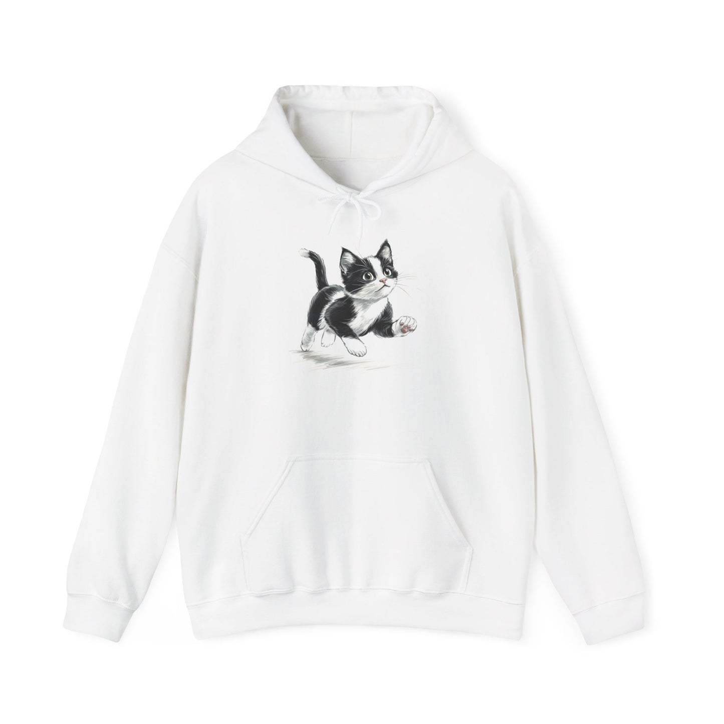 Cute Cat Hoodie, Animal Tuxedo Black White Kitten Pullover Men Women Adult Aesthetic Graphic Cotton Hooded Sweatshirt Designer Plus Size