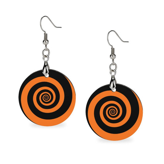 Black Orange Spiral Round Earrings (2), Halloween Wooden Dangle Drop Unique Statement Women Girls Vintage Pendant Designer Jewelry