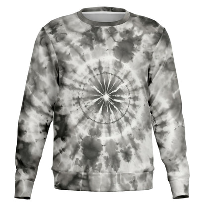 Black Grey Tie Dye Sweatshirt, Gray Graphic Crewneck Fleece Cotton Sweater Jumper Pullover Men Women Adult Aesthetic Designer Streetwear Top