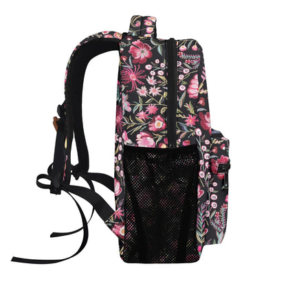 Pink Floral Backpack, Flowers Botanicals Men Women Kids Gift School College Cool Waterproof Side Pockets Laptop Designer Aesthetic Bag