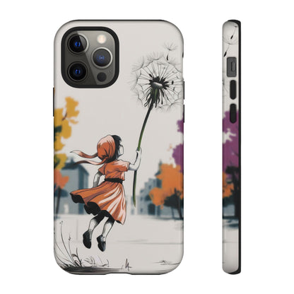 Girl Dandelion Tough Phone Case, Kids Cute Fantasy iPhone 16 15 14 13 Pro Max 12 11 8 Plus X XR XS Galaxy S24 S23 S22 S21 Google Pixel Cover