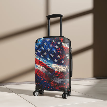 American Flag Suitcase Luggage, USA Art Carry On 4 Wheels Cabin Travel Small Large Set Rolling Spinner Lock Decorative Hard Shell Case