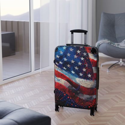 American Flag Suitcase Luggage, USA Art Carry On 4 Wheels Cabin Travel Small Large Set Rolling Spinner Lock Decorative Hard Shell Case