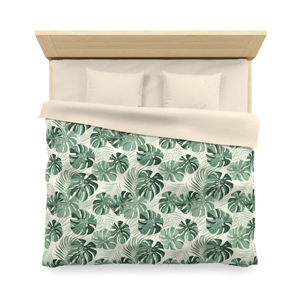 Monstera Leaf Duvet Cover, Green Tropical Bedding Queen King Full Twin XL Microfiber Unique Designer Bed Quilt Bedroom Decor