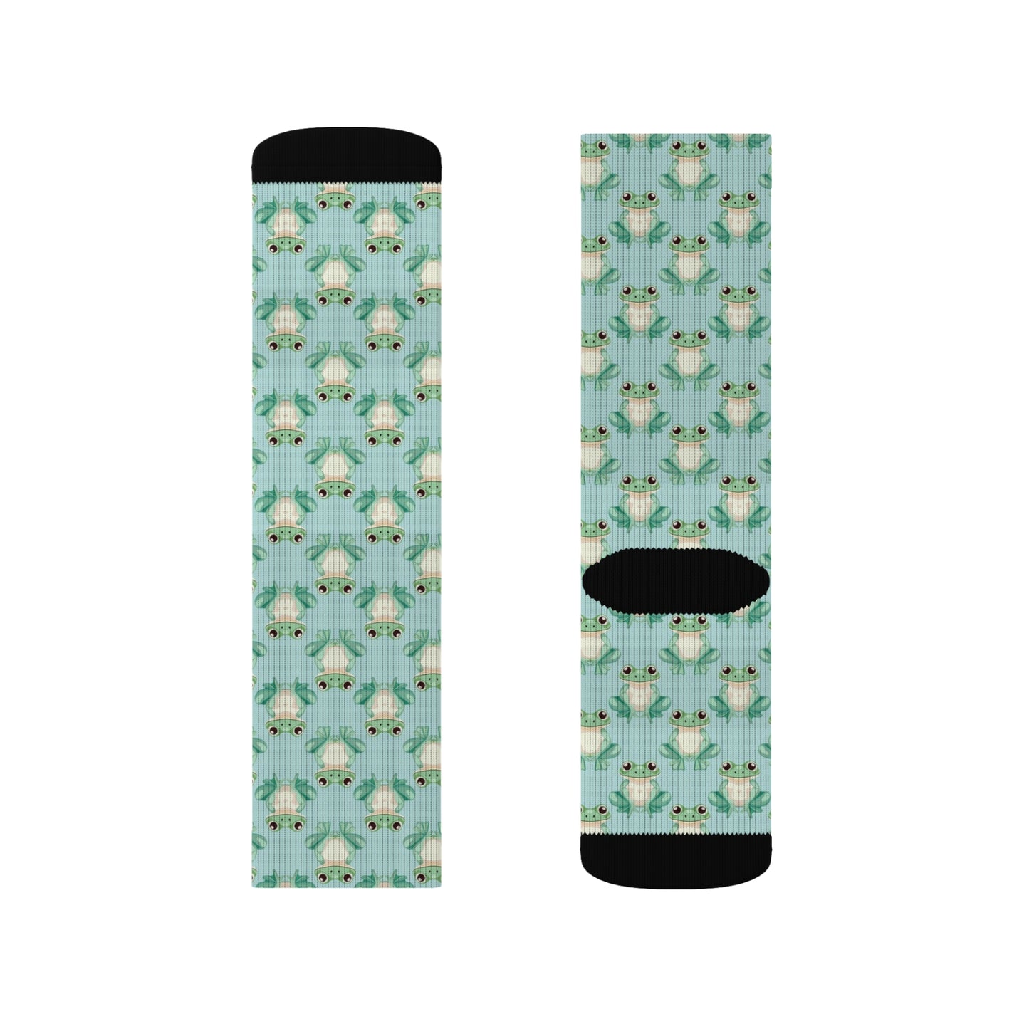 Frogs Socks, Pastel Green Kawaii Funny Crew Sublimation Women Men Designer Fun Novelty Cool Funky Crazy Casual Cute Unique Dress