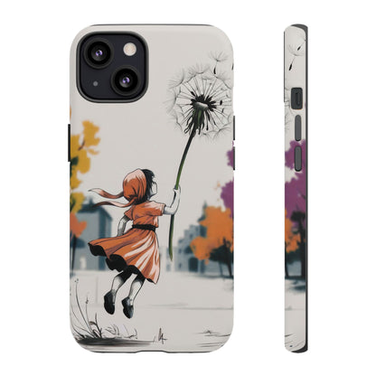 Girl Dandelion Tough Phone Case, Kids Cute Fantasy iPhone 16 15 14 13 Pro Max 12 11 8 Plus X XR XS Galaxy S24 S23 S22 S21 Google Pixel Cover