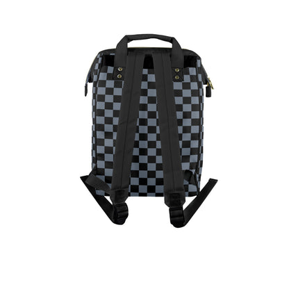 Checkered Diaper Bag Backpack, Black Grey Check Luxury Baby Boy Girl Waterproof Insulated Pockets Stylish Mom Dad Designer Men Ladies Women