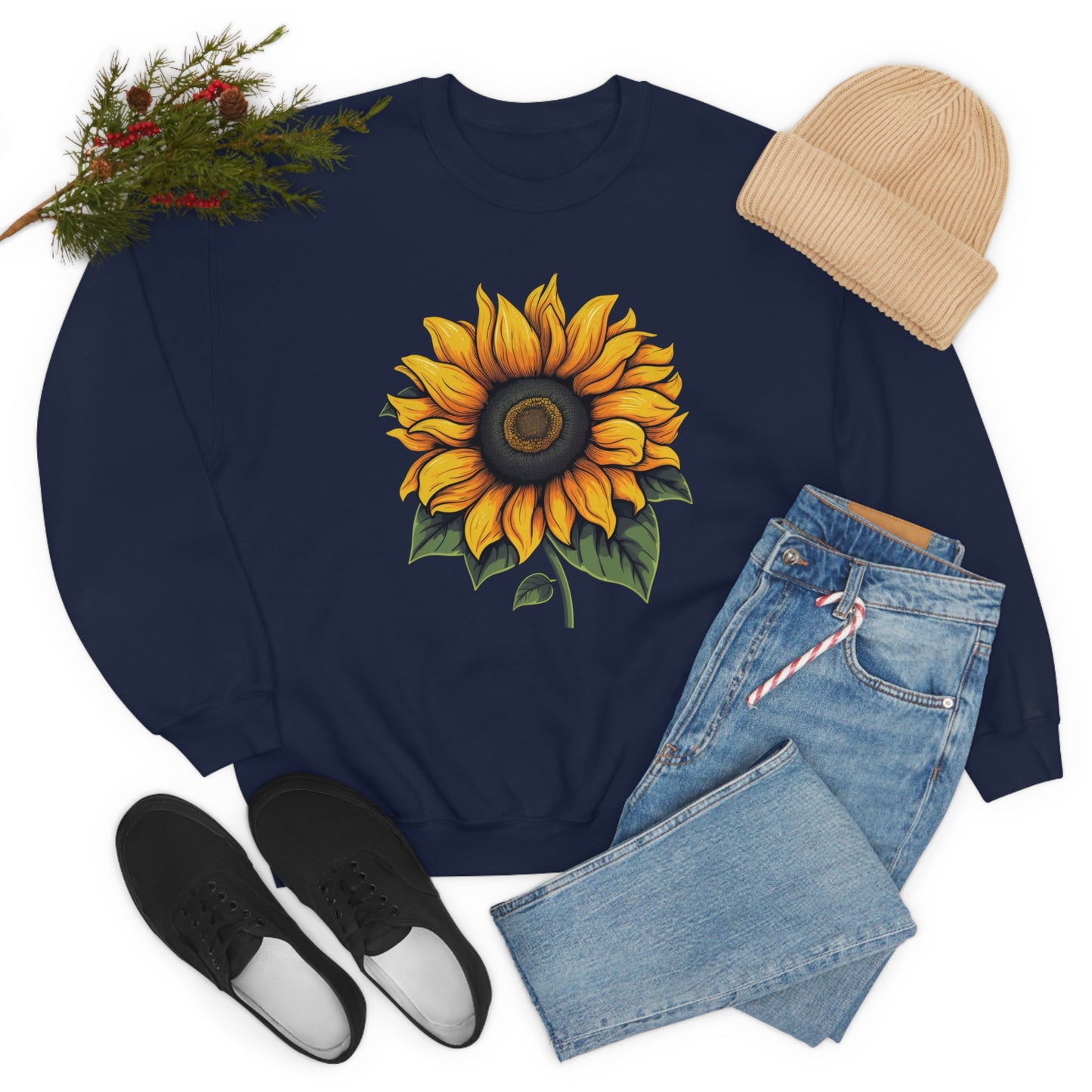 Sunflower Sweatshirt, Yellow Flowers Floral Graphic Crewneck Cotton Sweater Jumper Pullover Men Women Aesthetic Designer Top Starcove Fashion