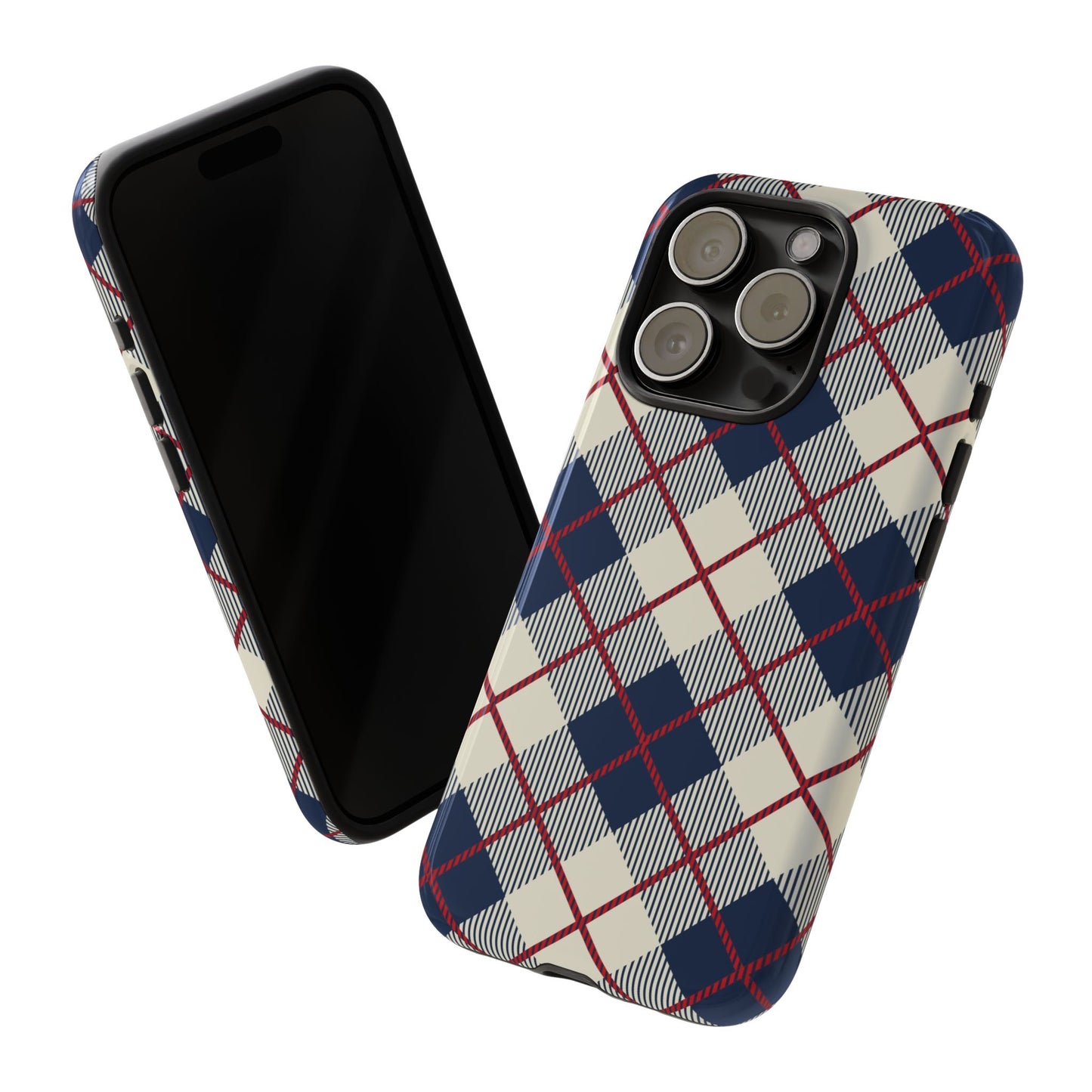 Blue Plaid iPhone 16 15 14 13 Tough Case, Checkered Check Tartan Cute 12 11 8 Plus X Xr Xs Pro Max Samsung S24 S23 S22 Galaxy Pixel Cover