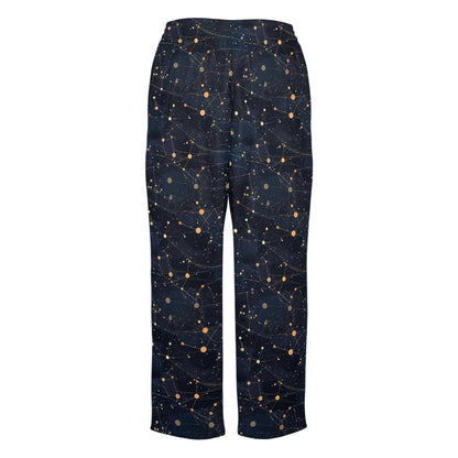 Constellation Women Pajamas Pants, Universe Space Galaxy Satin PJ Funny Pockets Trousers Couples Matching Ladies Trousers Bottoms