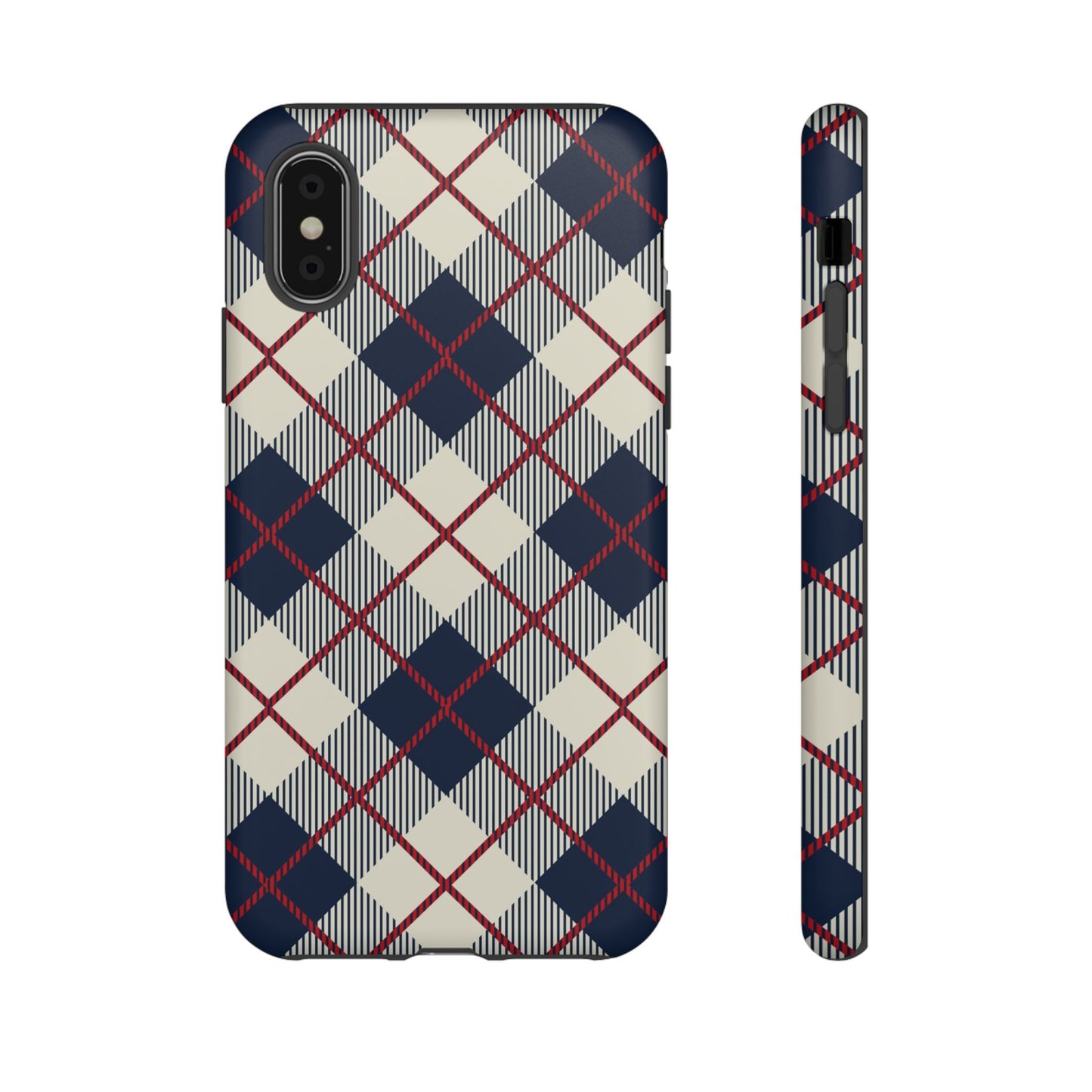 Blue Plaid iPhone 16 15 14 13 Tough Case, Checkered Check Tartan Cute 12 11 8 Plus X Xr Xs Pro Max Samsung S24 S23 S22 Galaxy Pixel Cover