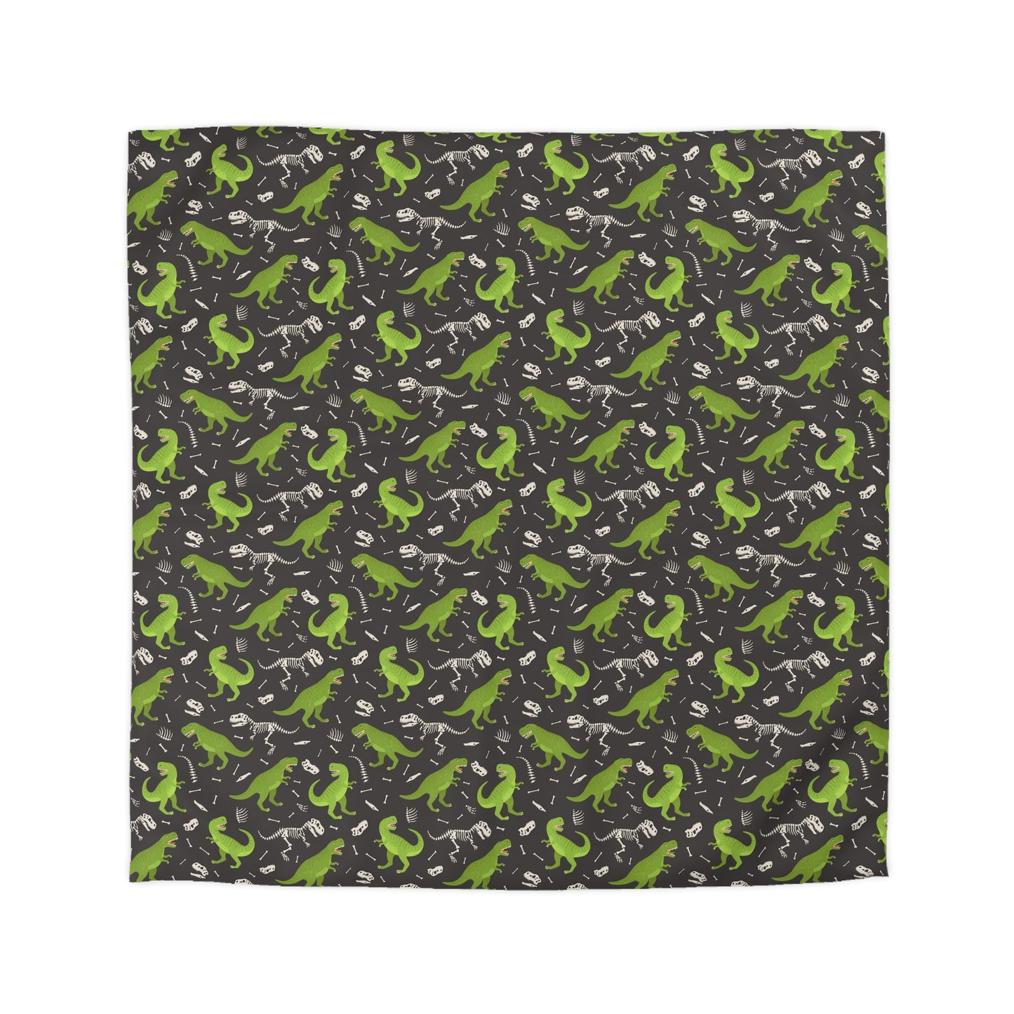 Dino Duvet Cover, Trex Dinosaur Skeletons Green Bedding Queen King Full Twin XL Microfiber Unique Designer Bed Quilt Bedroom Decor