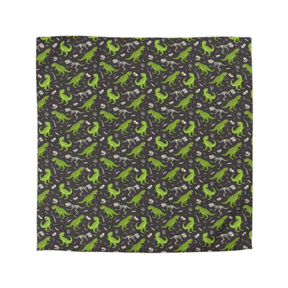 Dino Duvet Cover, Trex Dinosaur Skeletons Green Bedding Queen King Full Twin XL Microfiber Unique Designer Bed Quilt Bedroom Decor