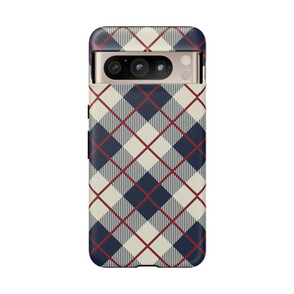 Blue Plaid iPhone 16 15 14 13 Tough Case, Checkered Check Tartan Cute 12 11 8 Plus X Xr Xs Pro Max Samsung S24 S23 S22 Galaxy Pixel Cover