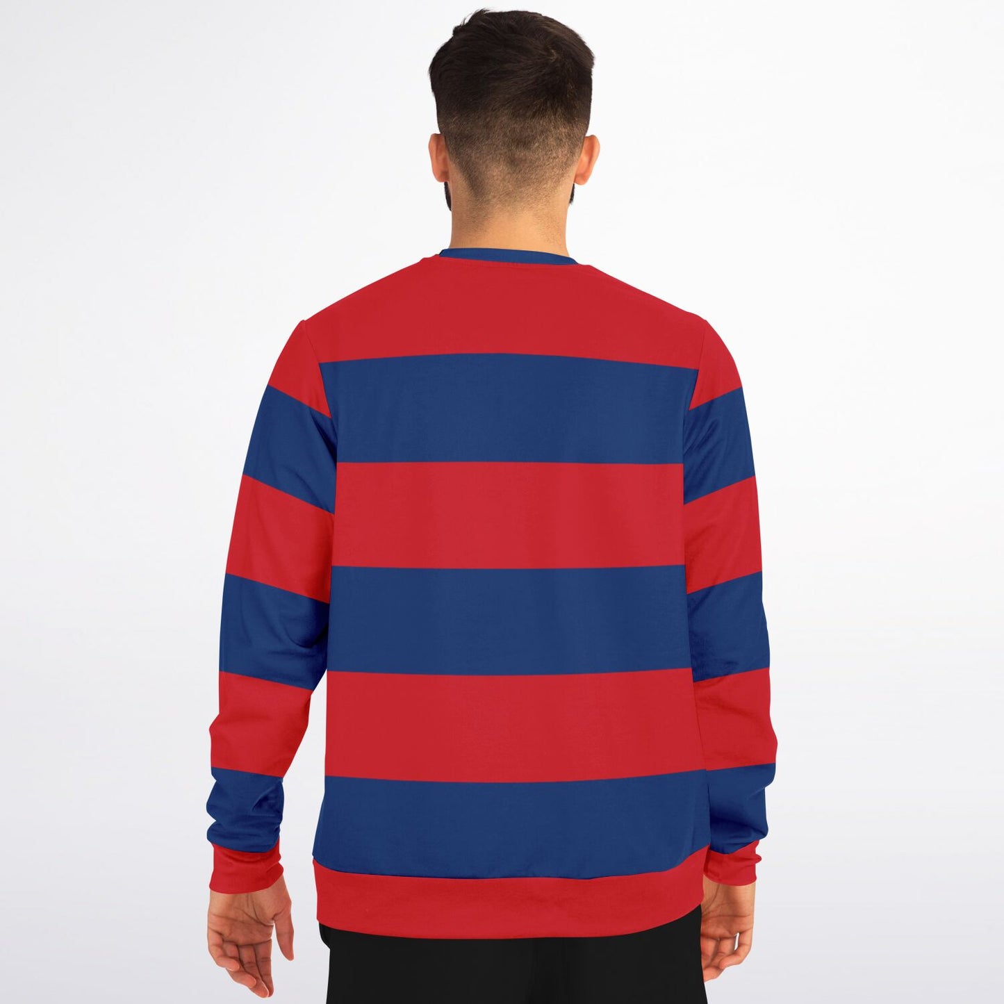 Red and Blue Striped Sweatshirt, Wide Horizontal Stripes Crewneck Fleece Cotton Sweater Jumper Pullover Men Women Adult Designer Top