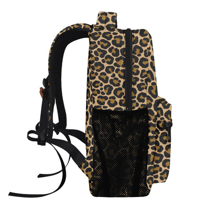 Leopard Backpack, Animal Print Cheetah Brown Men Women Kids Gift School College Cool Waterproof Side Pockets Laptop Designer Aesthetic Bag