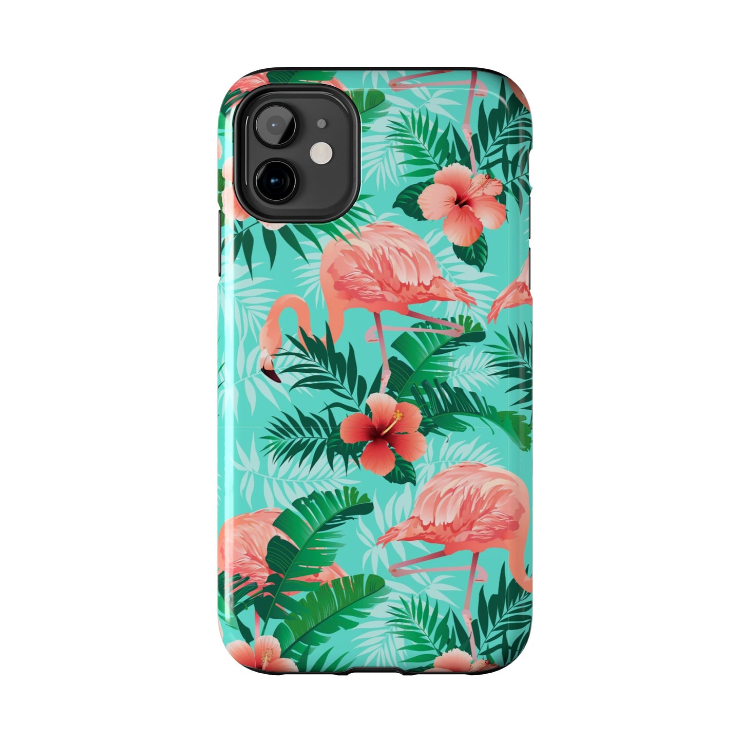 Pink Flamingo iPhone 15 14 13 12 11 Pro Max Tough Case, Green Tropical Monstera Print Cute Gift XS XR X 7 Plus 8 Cell Phone Galaxy