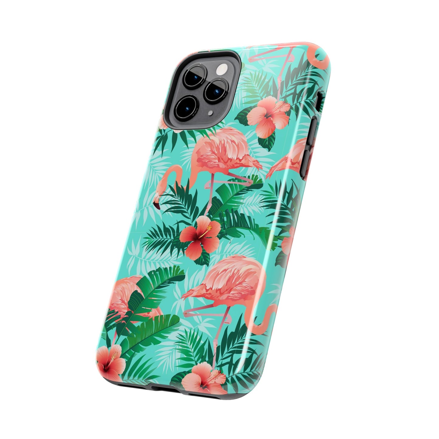 Pink Flamingo iPhone 15 14 13 12 11 Pro Max Tough Case, Green Tropical Monstera Print Cute Gift XS XR X 7 Plus 8 Cell Phone Galaxy