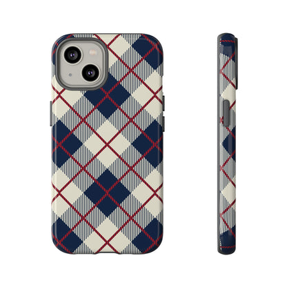 Blue Plaid iPhone 16 15 14 13 Tough Case, Checkered Check Tartan Cute 12 11 8 Plus X Xr Xs Pro Max Samsung S24 S23 S22 Galaxy Pixel Cover