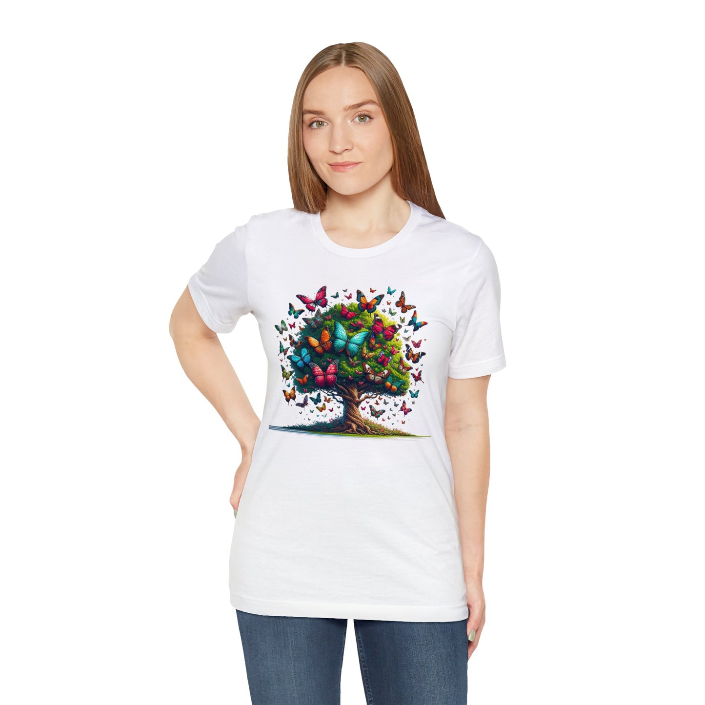 Butterflies Tree Tshirt, Butterfly Nature Garden Designer Graphic Aesthetic Crewneck Men Women Tee Top Short Sleeve Shirt