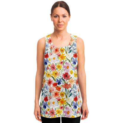 Floral Watercolor Women Unisex Tank Top, Flowers Spring Festival Yoga Workout Sexy Summer Muscle Sleeveless Shirt