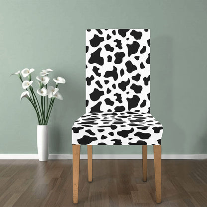 Cow Dining Chair Seat Covers, Black White Animal Hide Print Stretch Spandex Slipcover Furniture Kitchen Dining Room Home Party Decor