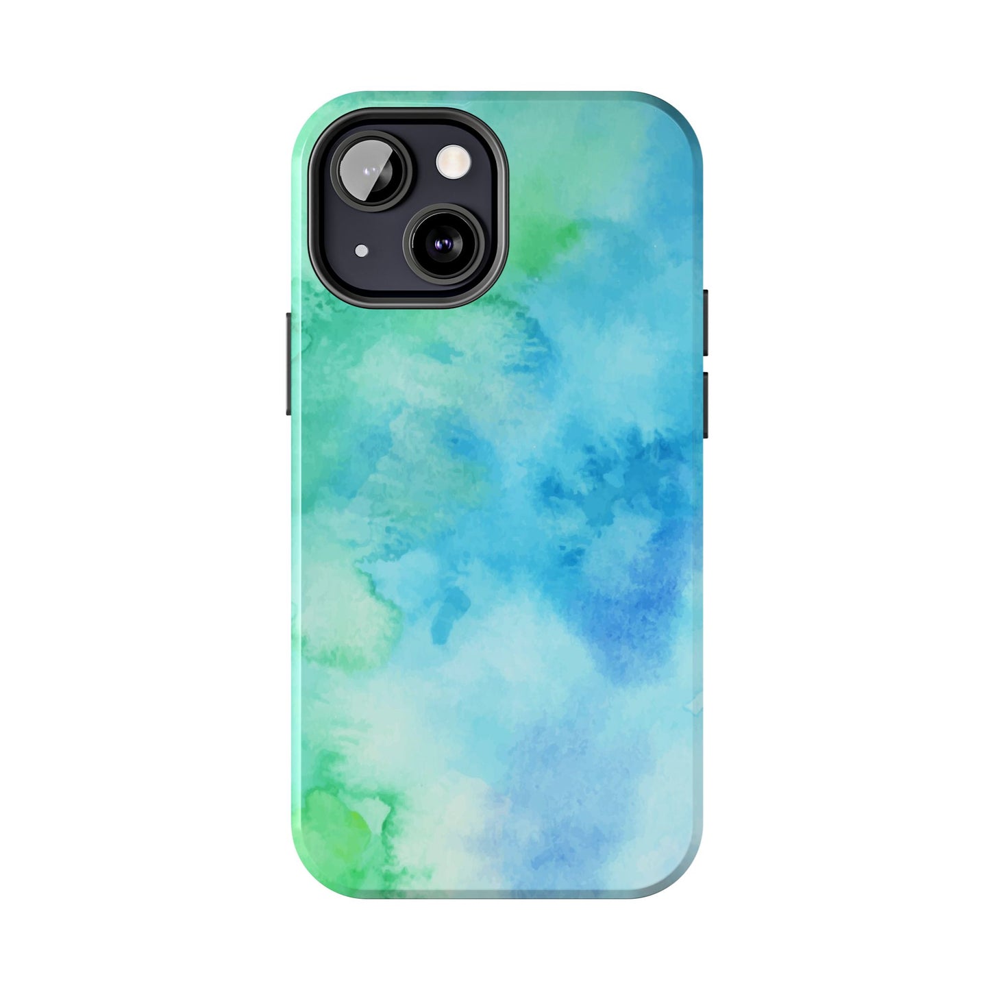 Blue Green Watercolor Tough Phone Case, Tie Dye Colorful Print Cute Cell Iphone 15 14 13 Pro Max 12 11 XS XR X 7 SE 8 Galaxy S24 S23 S22