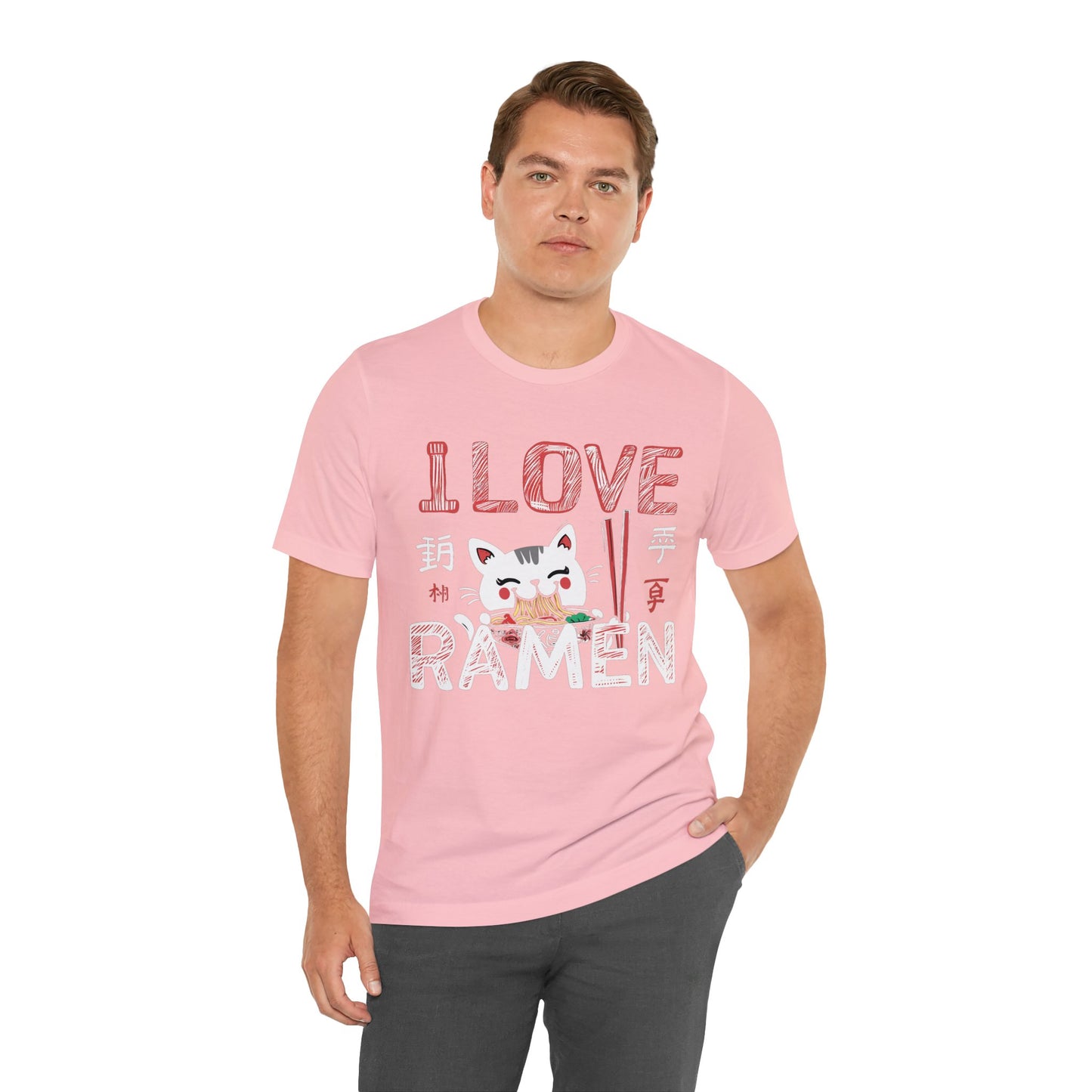 I love Ramen Tshirt, Cat Cup Noodles Eating Food Anime Designer Graphic Aesthetic Crewneck Men Women Tee Top Short Sleeve Shirt