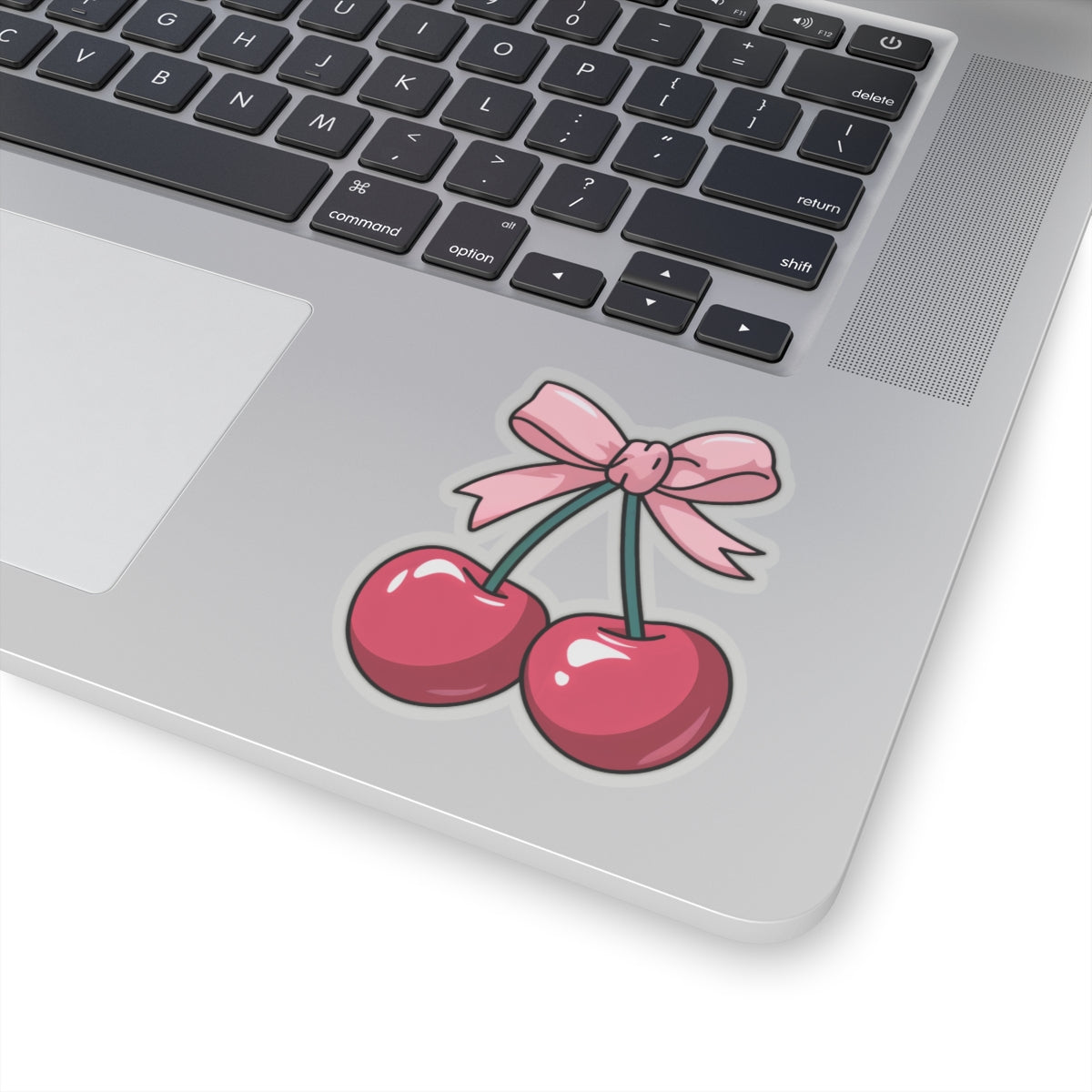 Red Cherry Coquette Sticker, Pink Bow Watercolor Decal Art Vinyl Laptop Cute Waterbottle Car Waterproof Bumper Clear Small Large Die Cut