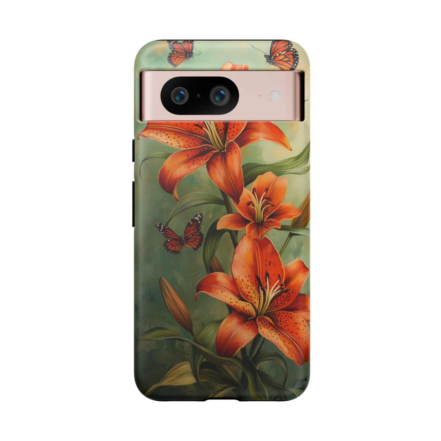 Tiger Lily Tough Phone Case, Flowers Floral Butterfly iPhone 16 15 14 13 Pro Max 12 11 8 Plus X XR XS Galaxy S24 S23 S22 S21 Google Pixel