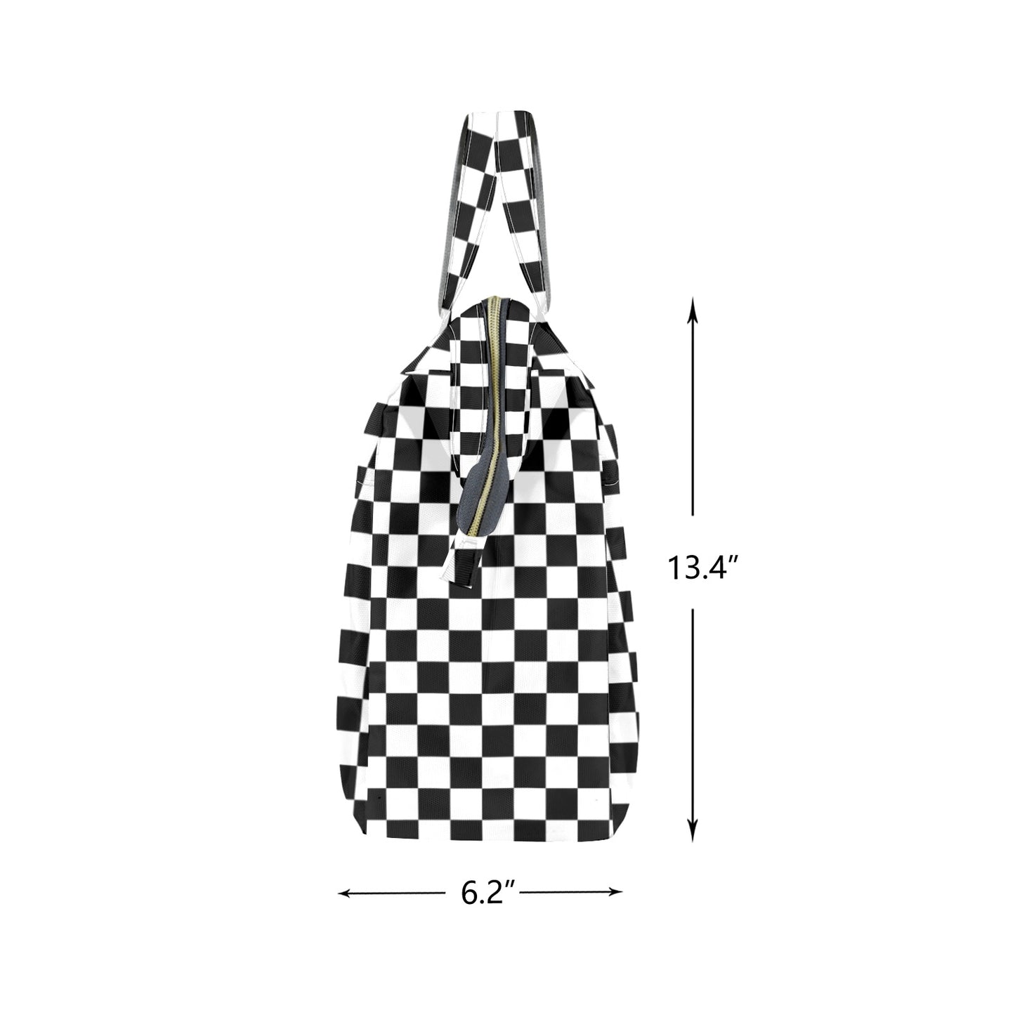 Black White Checkered Insulated Lunch Box Bag Tote, Check Summer Cute Food Container Adult Kids Women Teens Men School Work Handbag Office