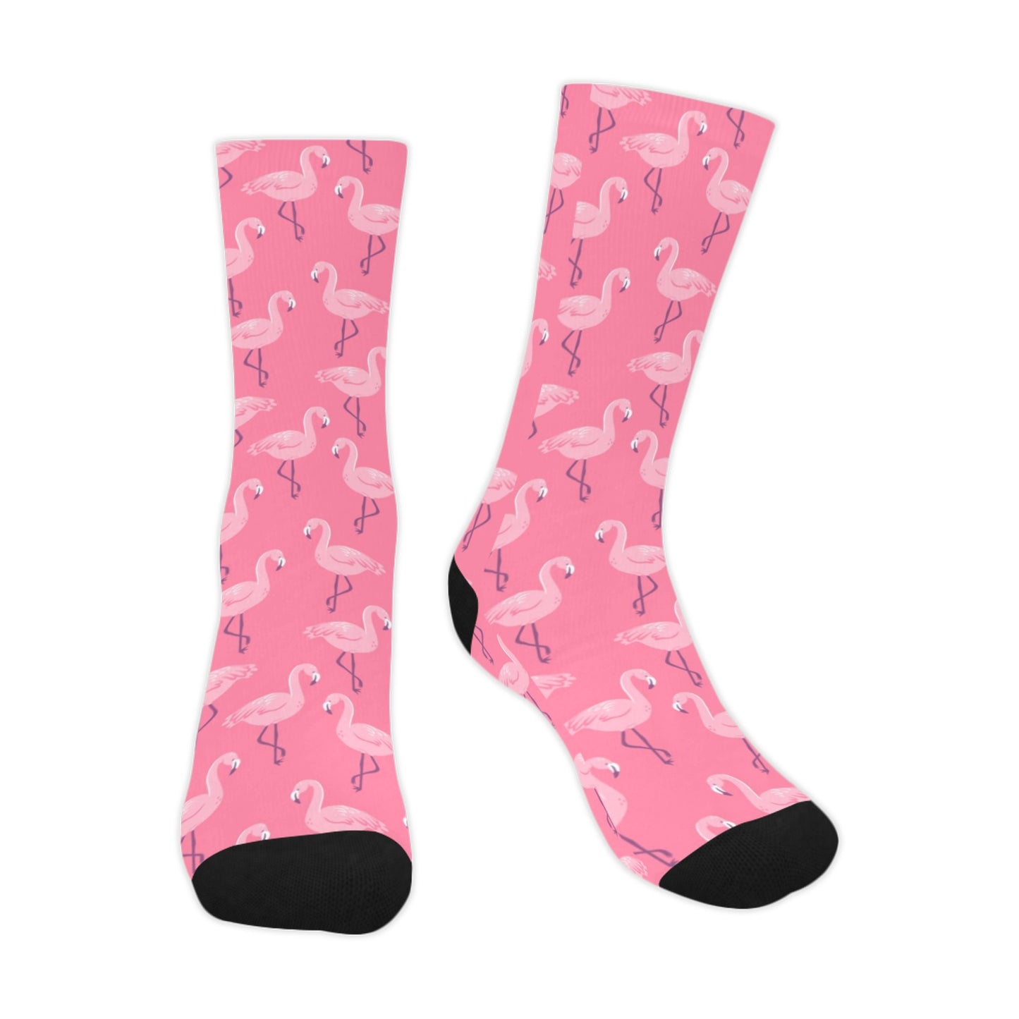 Pink Flamingo Socks, Tropical Bird Crew Sublimation Women Men Designer Fun Novelty Cool Funky Crazy Casual Unique Dress Socks