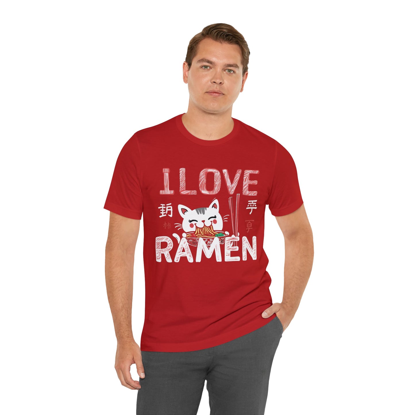 I love Ramen Tshirt, Cat Cup Noodles Eating Food Anime Designer Graphic Aesthetic Crewneck Men Women Tee Top Short Sleeve Shirt