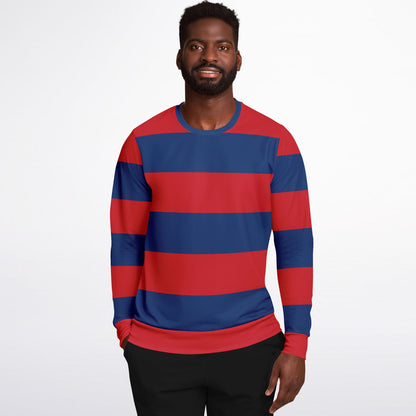 Red and Blue Striped Sweatshirt, Wide Horizontal Stripes Crewneck Fleece Cotton Sweater Jumper Pullover Men Women Adult Designer Top