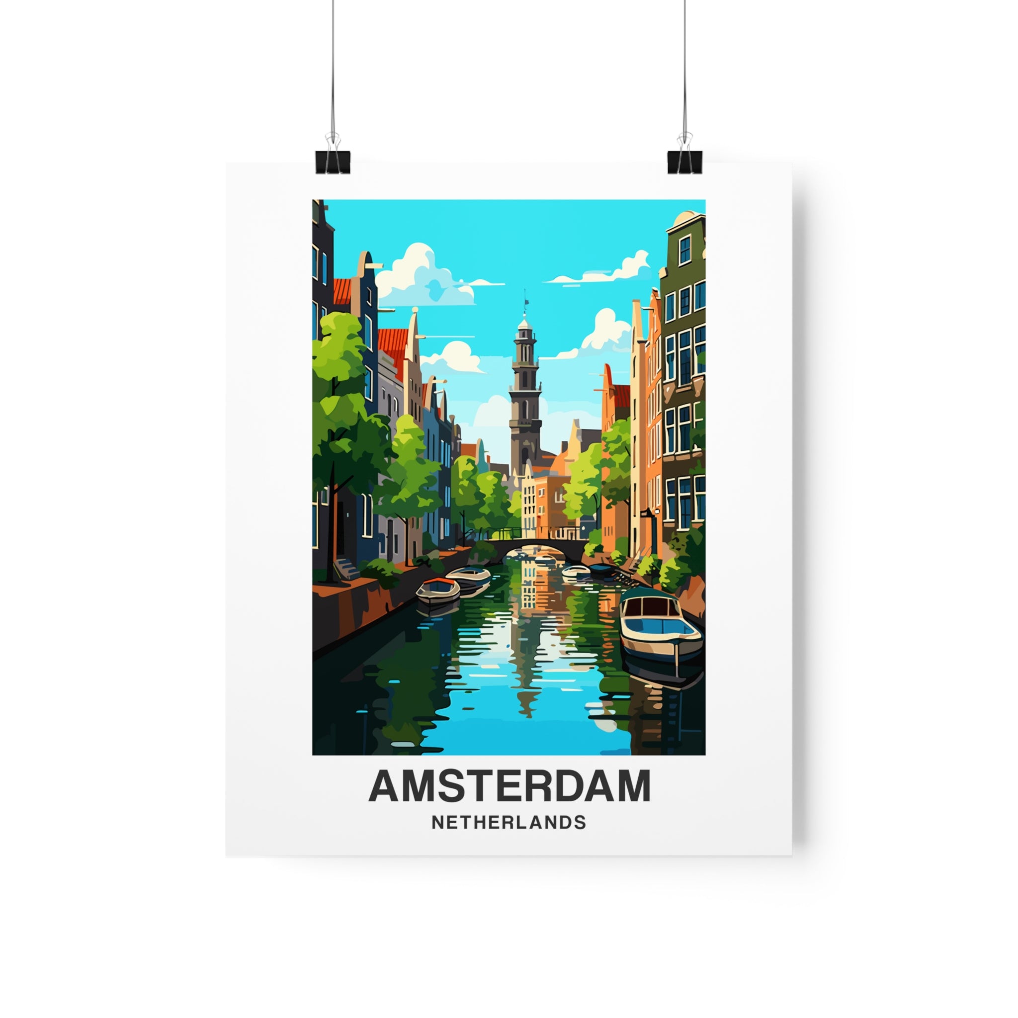 Amsterdam Canals Poster Print Netherlands Picture Wall Image Art Vertical Travel Paper Artwork Small Large Room Office Decor