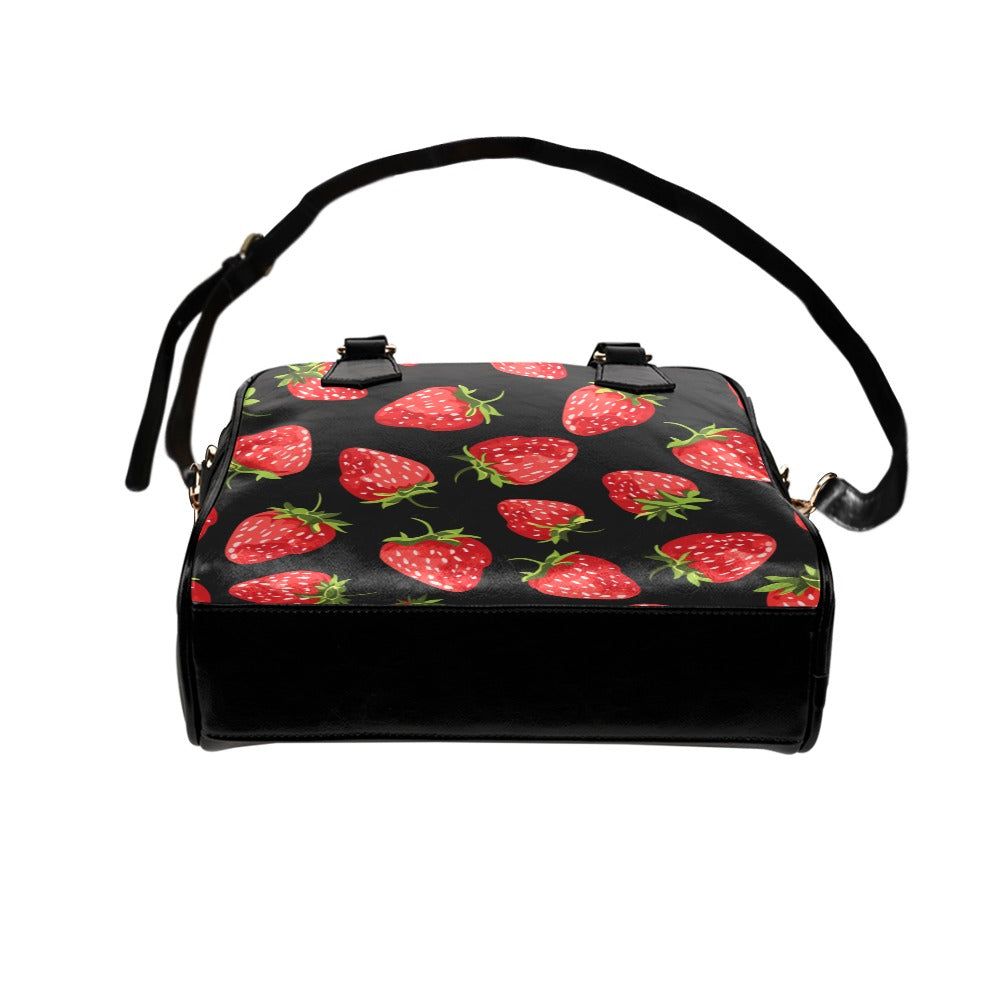 Strawberry Purse, Summer Red Fruit Floral Pattern Cute Small Shoulder Zip Bag Vegan Leather Women Designer Handbag Crossbody Ladies