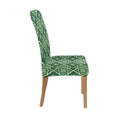 Green Dining Chair Seat Covers, Dark Geometric Custom Stretch Slipcover Furniture Dining Room Party Banquet Home Decor Dorm Kitchen