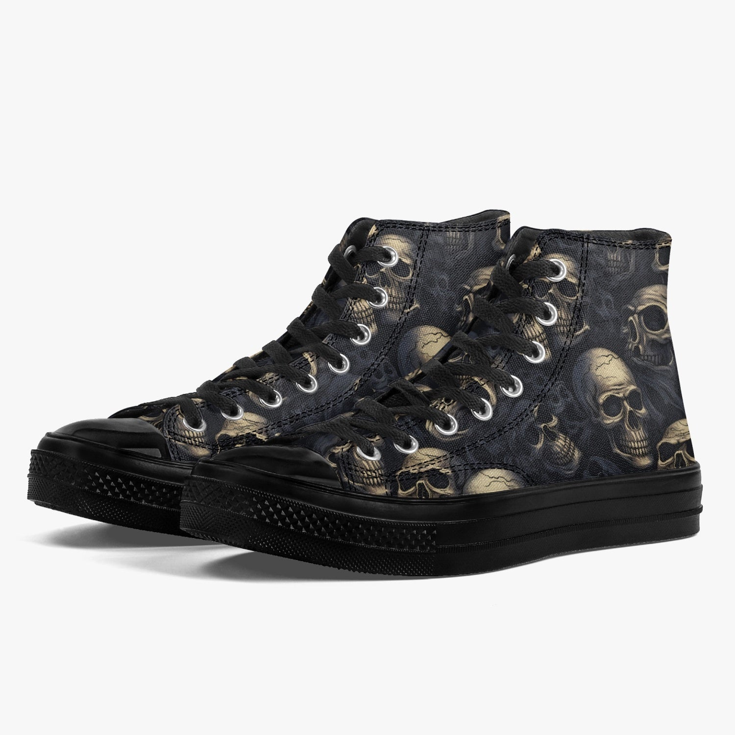 Skulls Men High Top Shoes, Skeleton Horror Halloween Gothic Lace Up Sneakers Footwear Rave Canvas Streetwear Black Designer Starcove Fashion